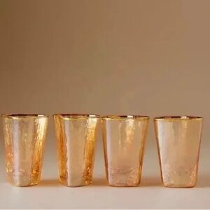 Set of 2 Amber Glass Tumblers with Gold Trim